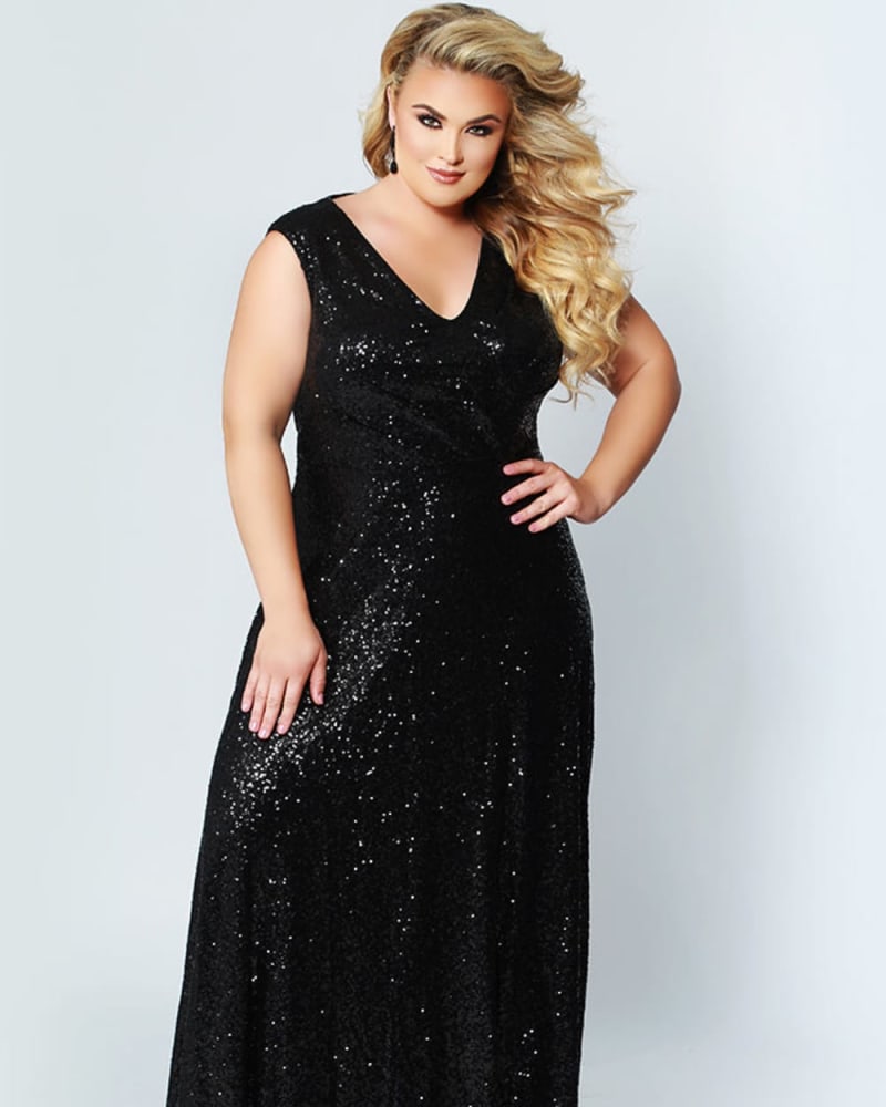 Front of a model wearing a size 26 City Lights Formal Gown in Black by Celebrations by Sydney's Closet. | dia_product_style_image_id:280041